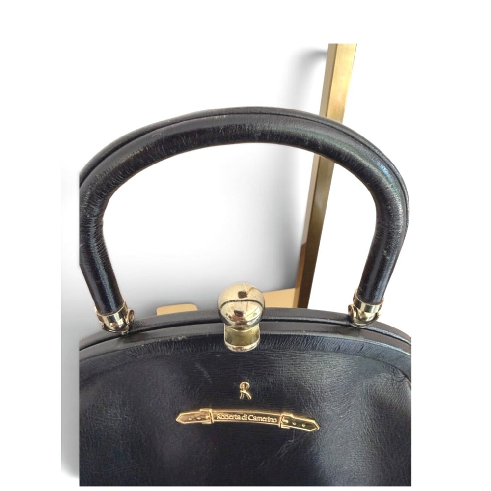 Roberta di Camerino Vintage 1960s Leather Frame Doctor Bag Black Brown Italy 356 - Picture 6 of 12